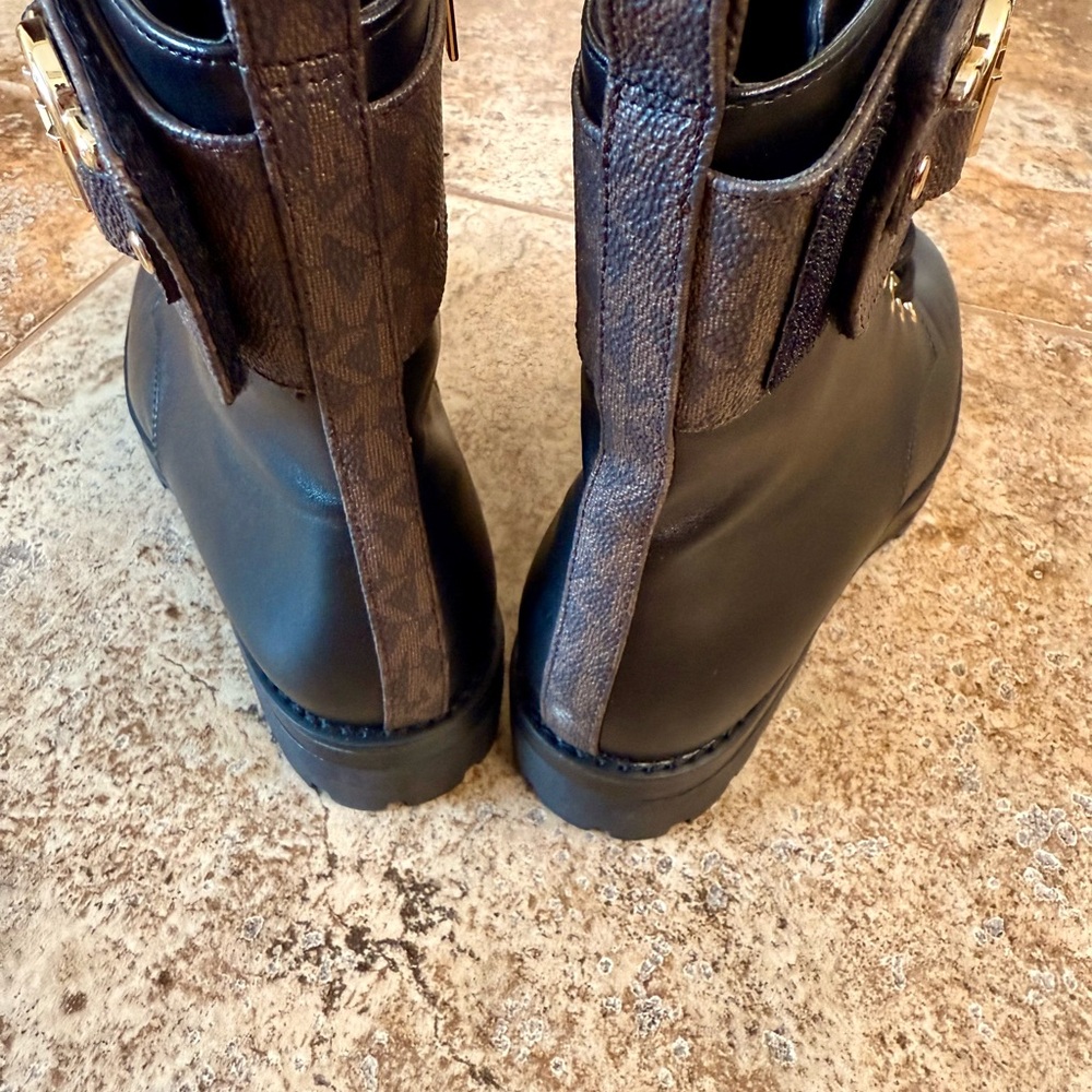 Michael Kors Black Leather Ankle Boots with Brown Straps - Picture 5 of 8